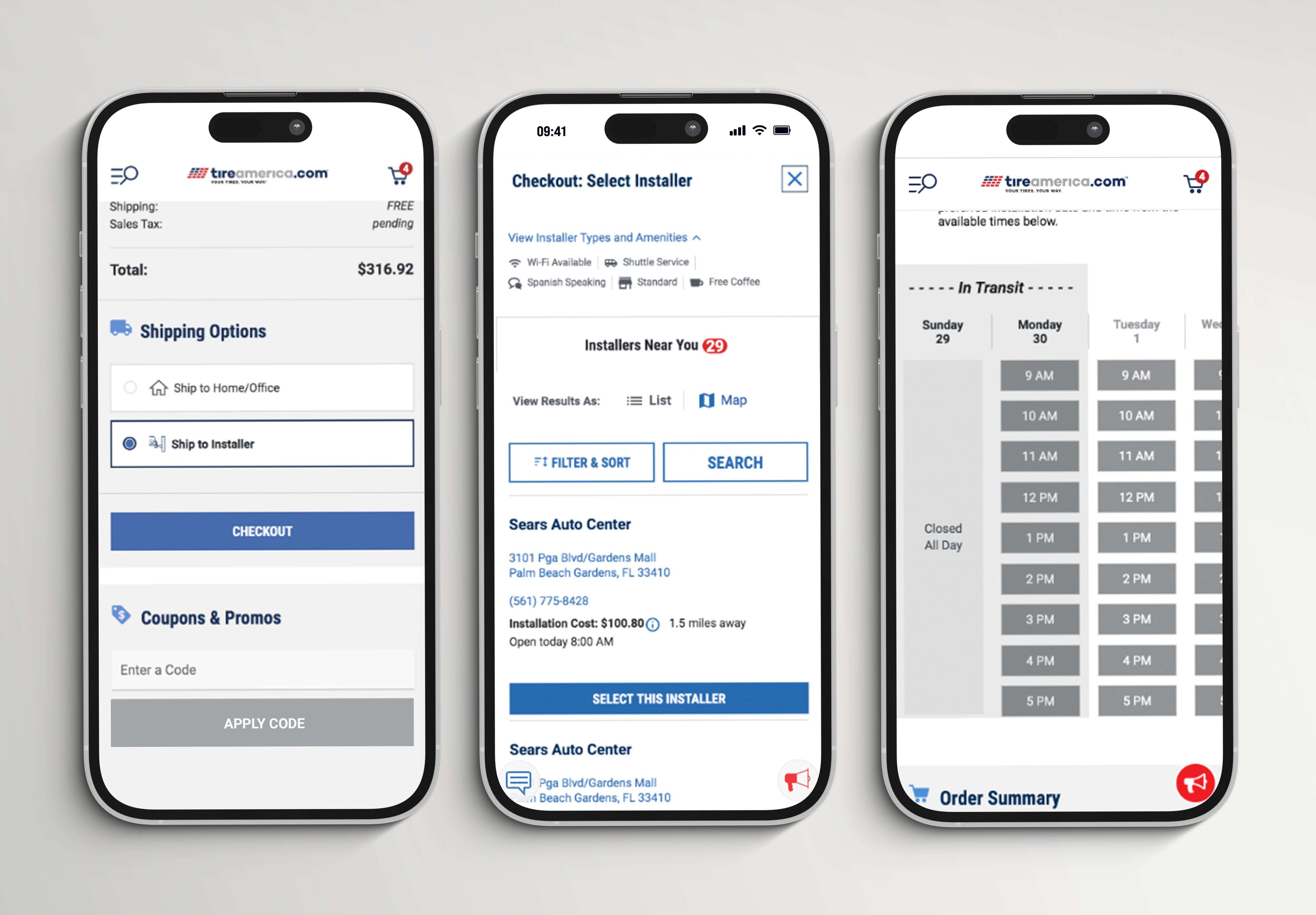 Shipping checkout — before redesign with silent defaults and swipe calendar